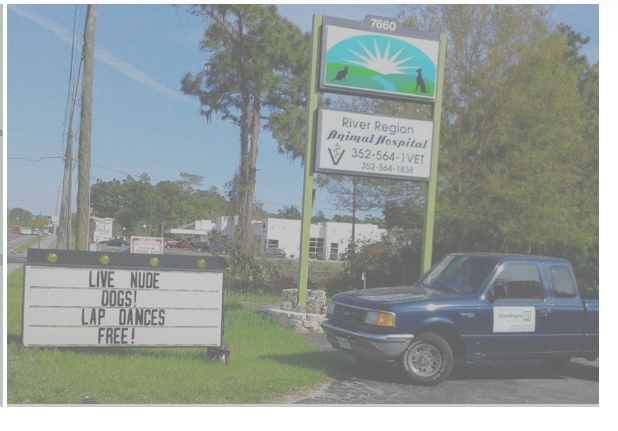 River Region Animal Hospital roadside sign on Gulf to Lake Hwy in Crystal River
